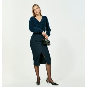 J.Crew Pencil Midi Skirt Four Season Stretch Navy Minimalist Classic US 12 NWT